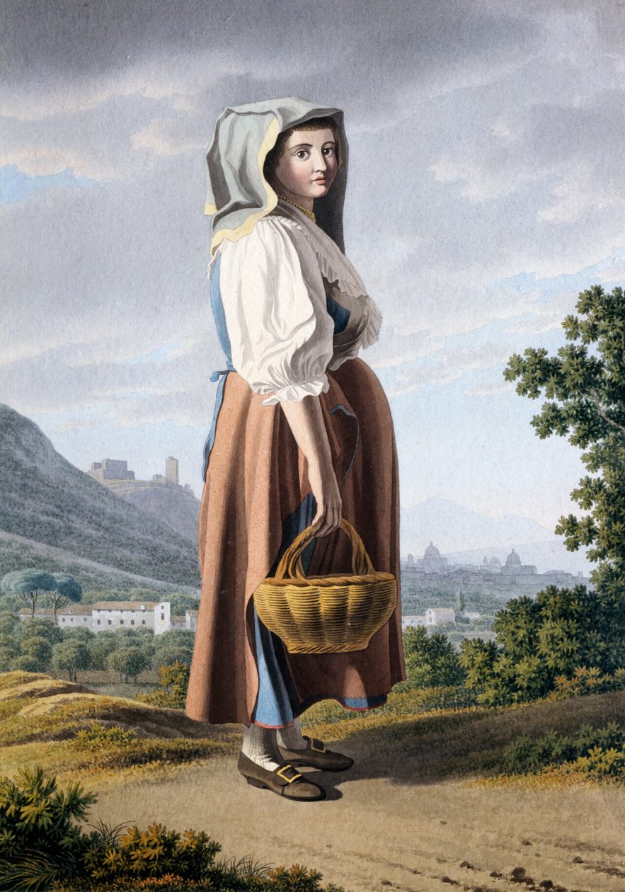 Campesino en el fondo de Maddaloni, por Giovan Battista Lusieri (ca 1755-1821), acuarela sobre papel 32x23 cm, Italia de Giovanni Battista Lusieri