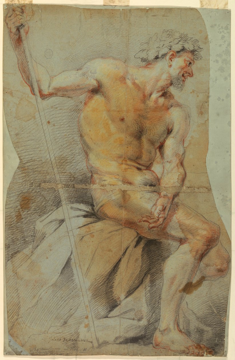Dibujo, Estudio de un anciano desnudo, Baco o uno de sus acompañantes, 1660-70 de Giovanni Battista Merano