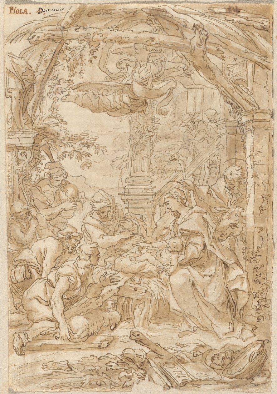 La Adoración de los pastores, c.1680-1690 (dibujo a pluma y tinta) de Giovanni Battista Merano