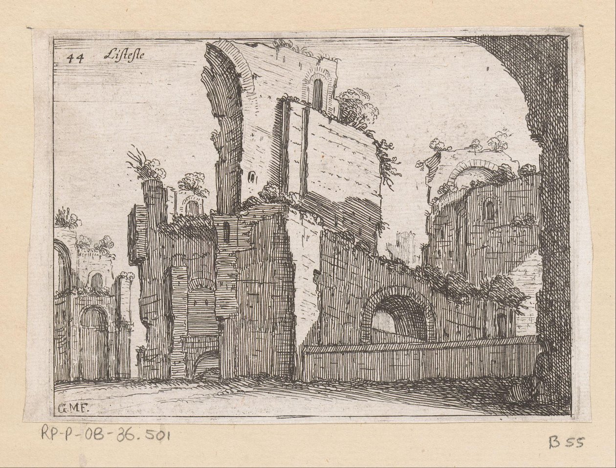 Restos de las Termas de Caracalla en Roma Listesso (título sobre objeto) Vistas de Roma (título de la serie) Alcune vedute et prospettive di luoghi dishabitati di Roma (título de la serie) de Giovanni Battista Mercati