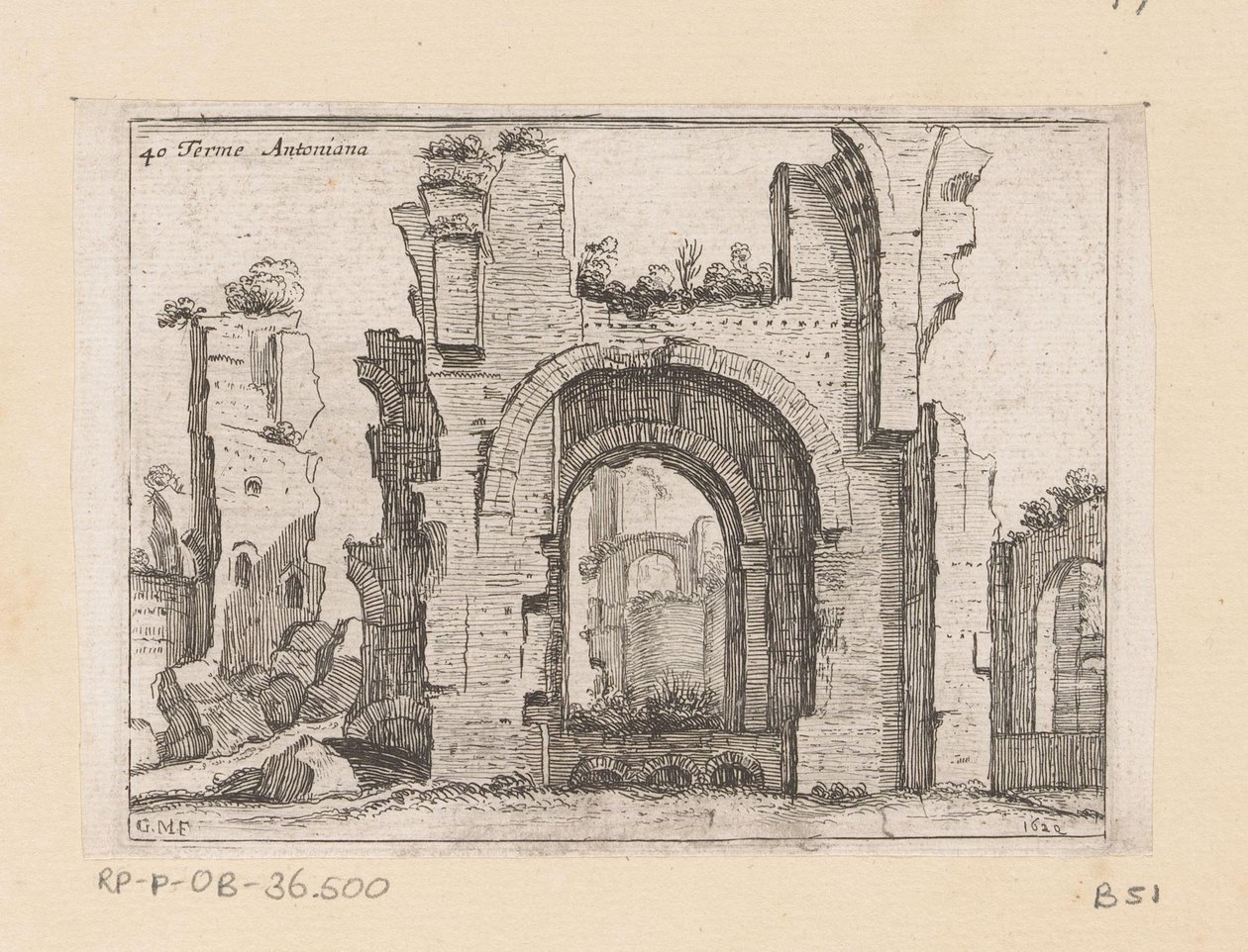 Resten van de Thermen van Caracalla te Rome Terme Antoniana (título sobre objeto) Gezichten op Rome (título de la serie) Algunas vistas y perspectivas de lugares deshabitados en Roma (título de la serie) de Giovanni Battista Mercati