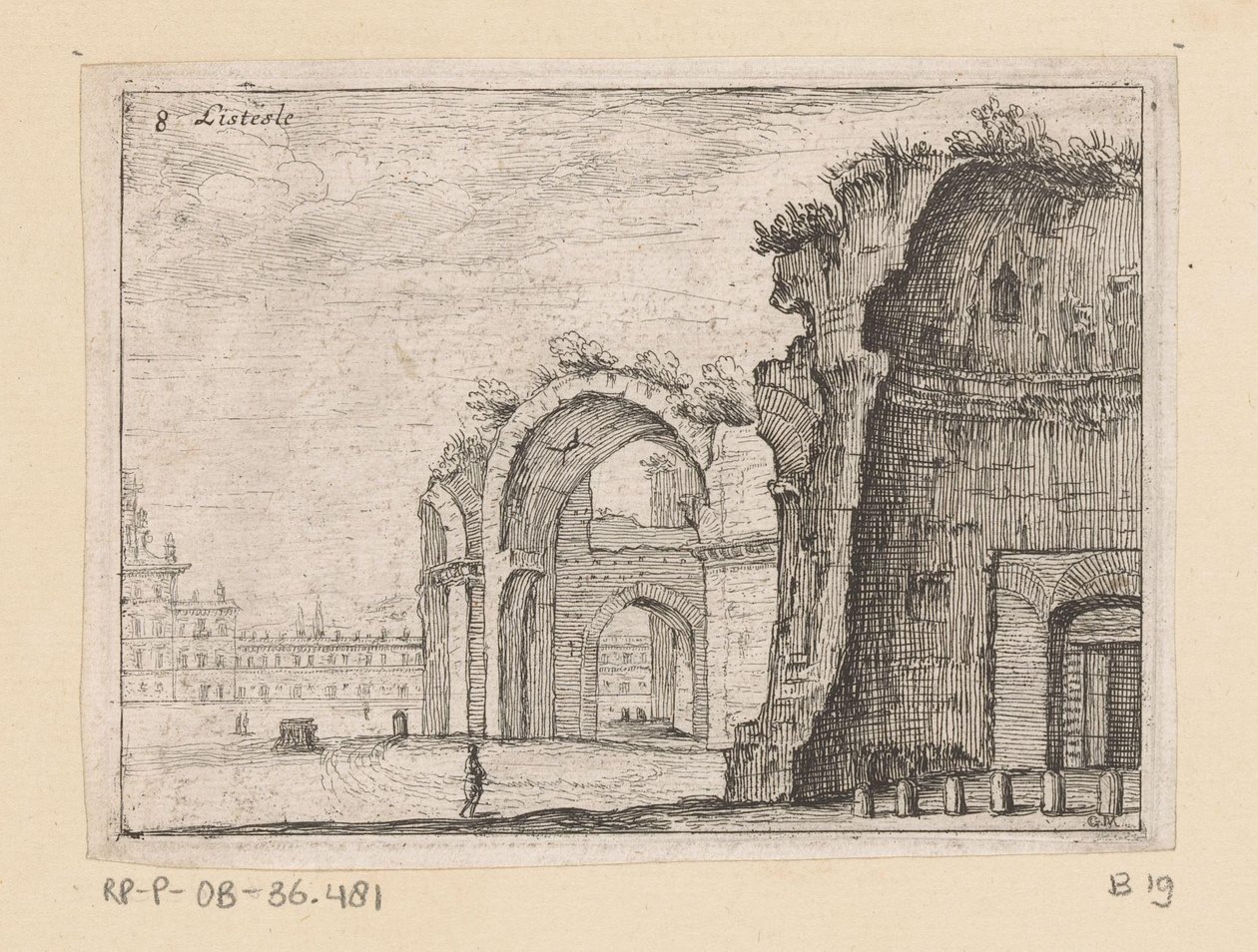 Restos de las Termas de Diocleciano en Roma Listesse (título sobre el objeto) Vistas de Roma (título de la serie) Alcune vedute et prospettive di luoghi dishabitati di Roma (título de la serie) de Giovanni Battista Mercati