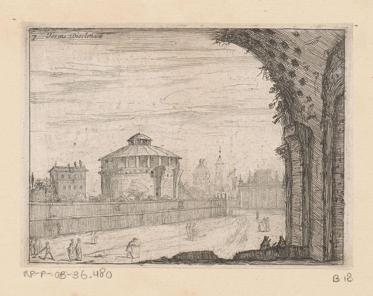 Restos de las Termas de Diocleciano en Roma Terma Diocletiane (título sobre objeto) Vistas de Roma (título de la serie) Alcune vedute et prospettive di luoghi dishabitati di Roma (título de la serie) de Giovanni Battista Mercati