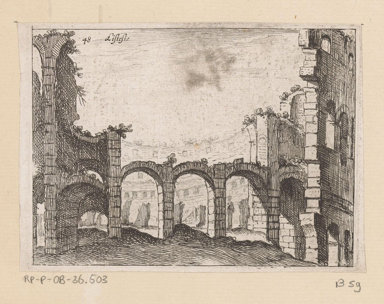Restos del Coliseo de Roma Listesso (título sobre objeto) Vistas de Roma (título de la serie) Alcune vedute et prospettive di luoghi dishabitati di Roma (título de la serie) de Giovanni Battista Mercati