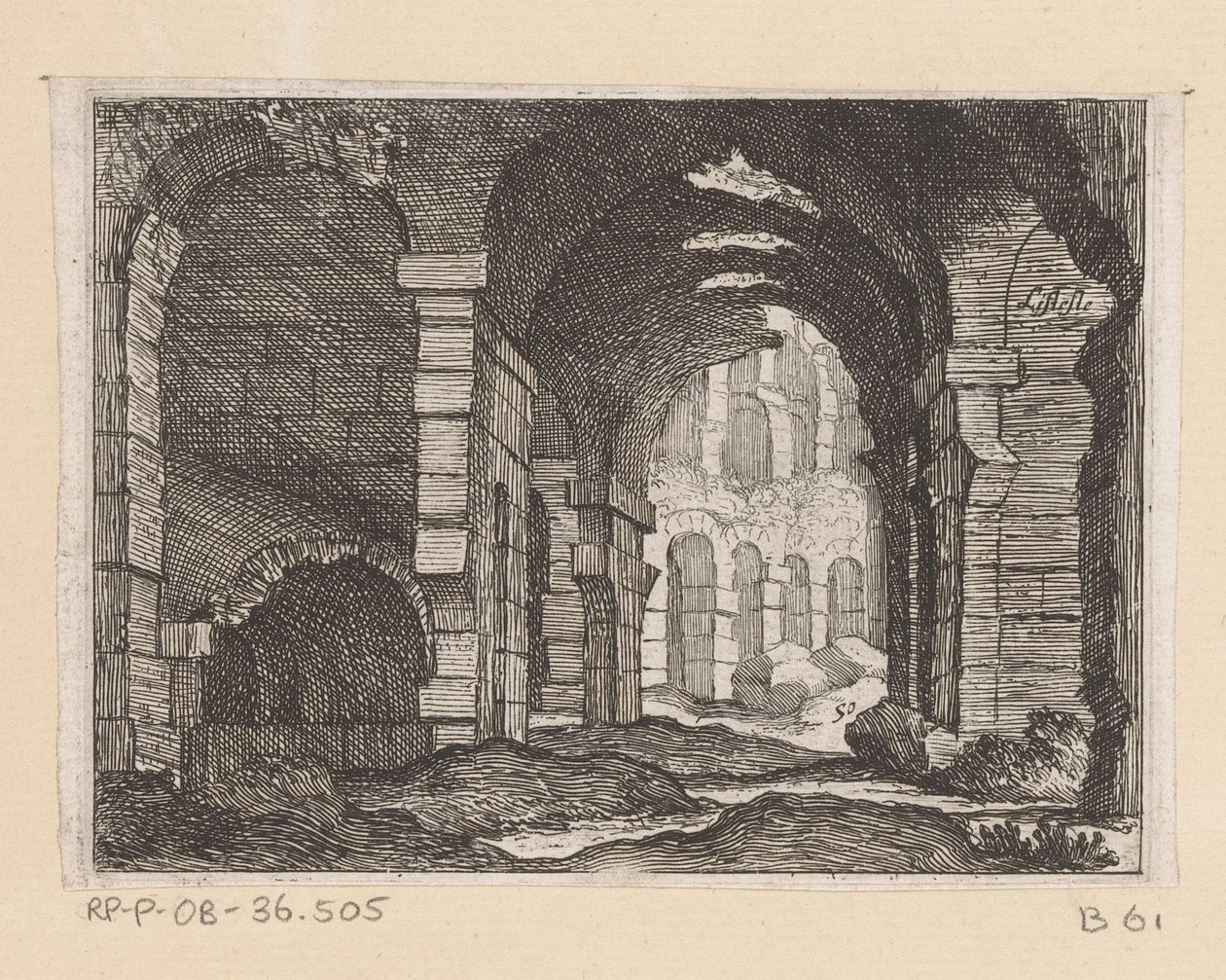 Restos del Coliseo de Roma Listesso (título sobre objeto) Vistas de Roma (título de la serie) Alcune vedute et prospettive di luoghi dishabitati di Roma (título de la serie) de Giovanni Battista Mercati