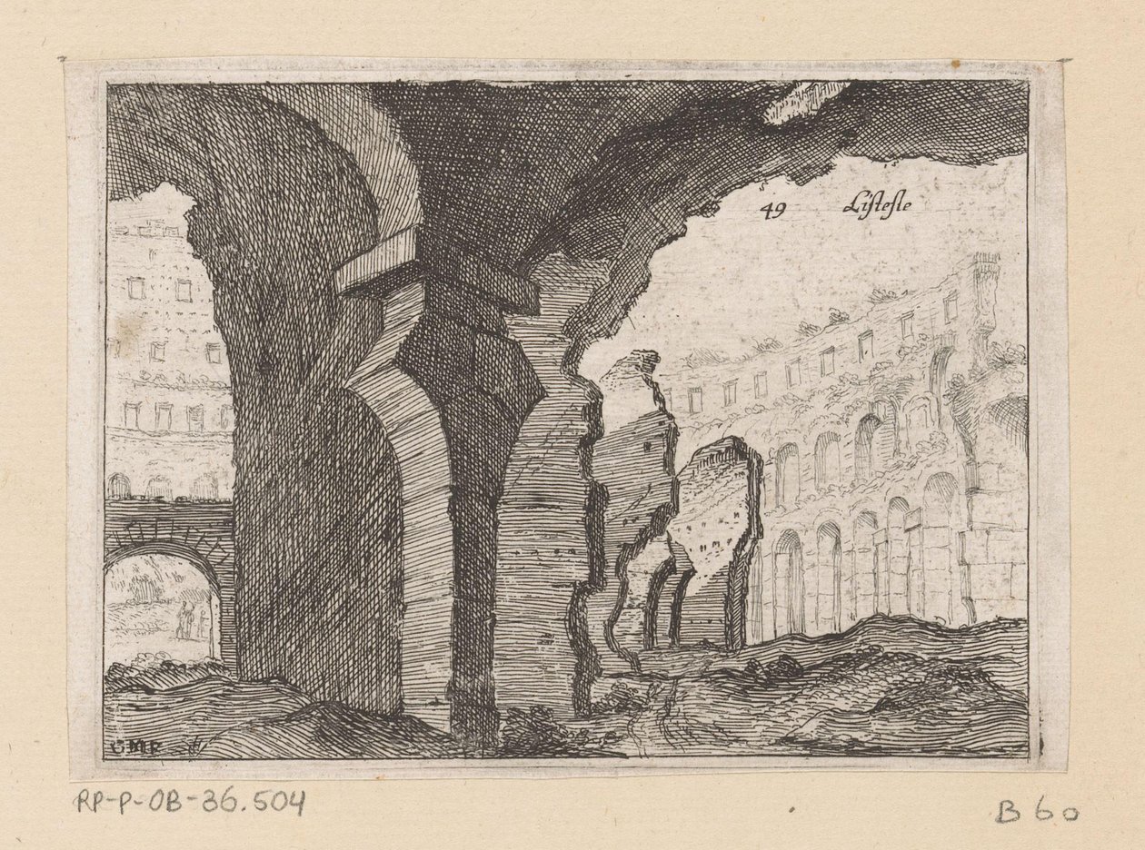 Restos del Coliseo de Roma Listesso (título sobre objeto) Vistas de Roma (título de la serie) Alcune vedute et prospettive di luoghi dishabitati di Roma (título de la serie) de Giovanni Battista Mercati