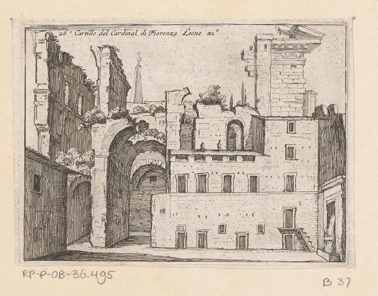 Resten van het Serapeum te Roma Cartille del cardenal di Fiorenza Leone XI (título sobre el objeto) Gezichten op Rome (título de la serie) Algunas vistas y perspectivas de lugares deshabitados en Roma (título de la serie) de Giovanni Battista Mercati