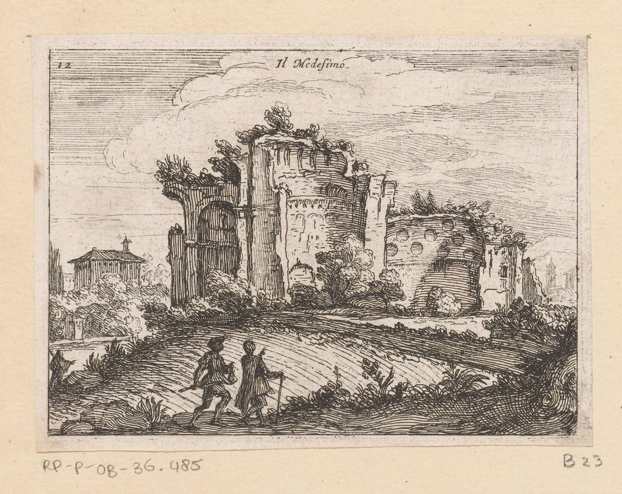 Ruina en un paisaje Il Medesino (título sobre objeto) Vistas de Roma (título de la serie) Alcune vedute et prospettive di luoghi dishabitati di Roma (título de la serie) de Giovanni Battista Mercati