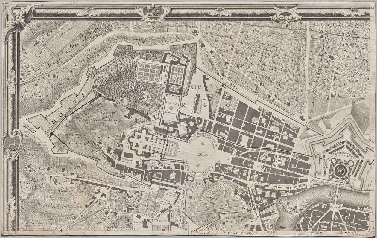 Nuevo mapa de Roma sacado a la luz por Giambattista Nolli en el año MDCCXLVII, conocido como La Pianta Grande di Roma de Giovanni Battista Nolli