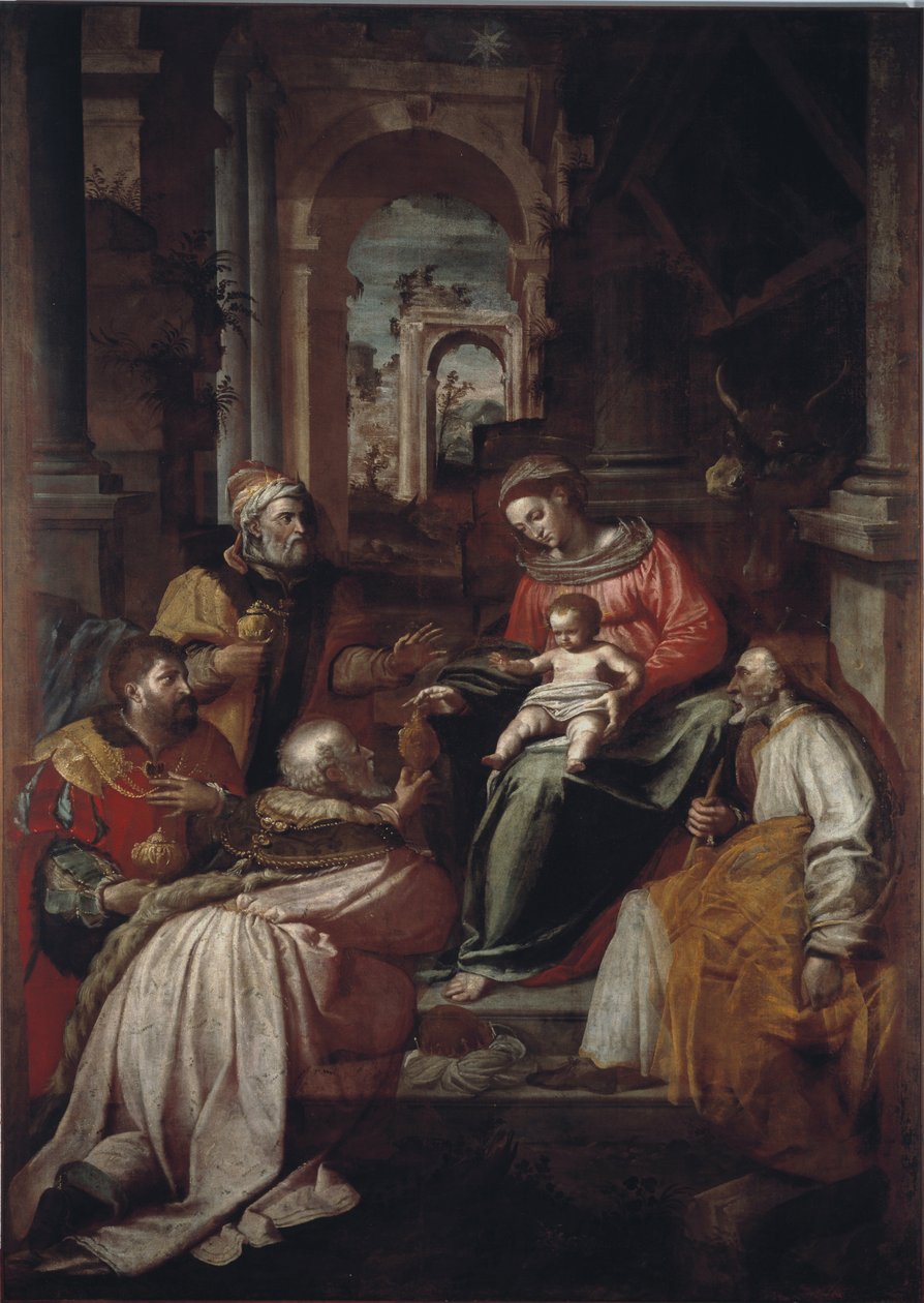 Adoración de los Reyes Magos Pintura de Giovanni Battista Perolli (siglo XVI) 1567 Genes, Museo Diocesano de Giovanni Battista Perolli
