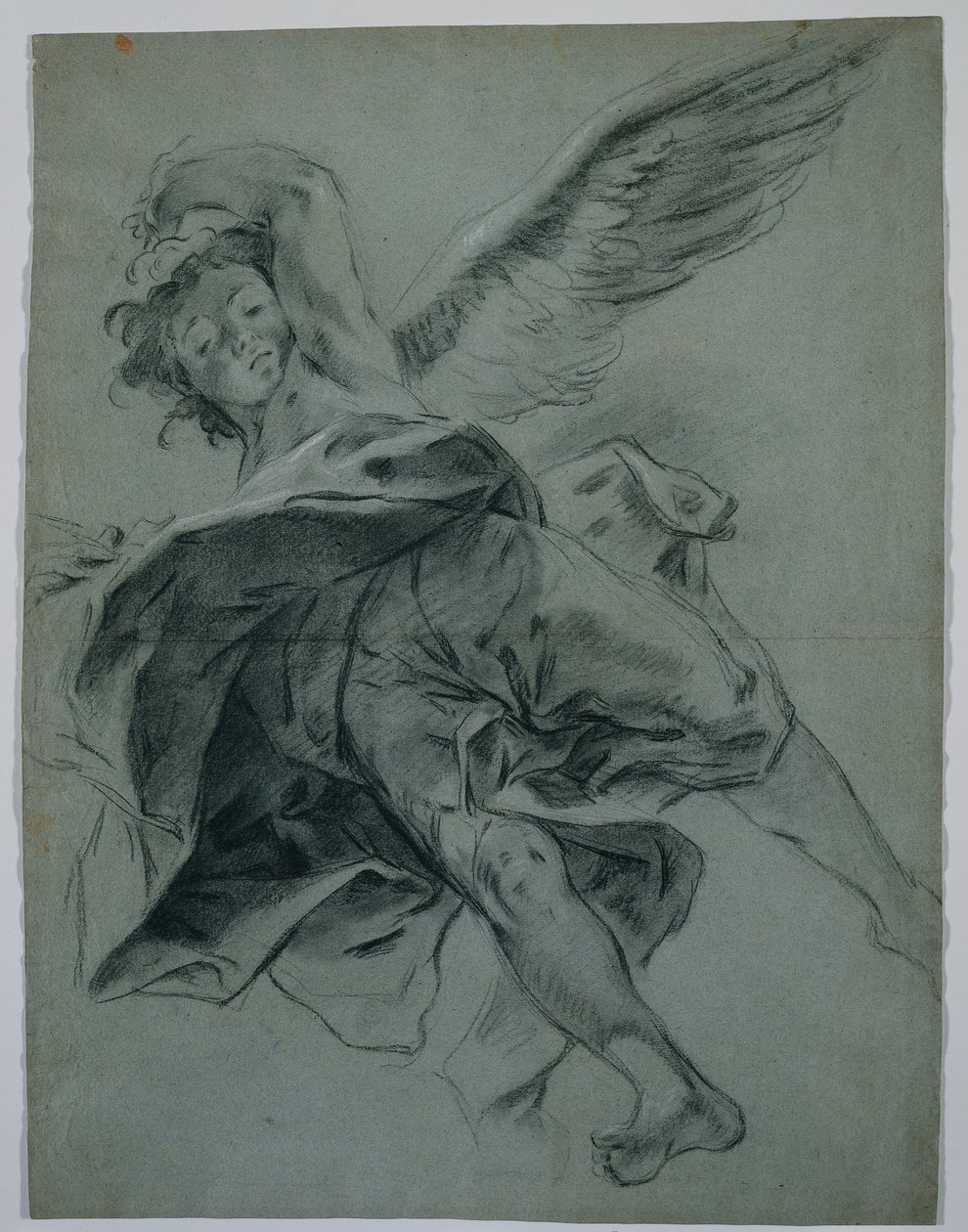 Un ángel volador recto, estudios de manos tocando instrumentos verso, 1723-1727 de Giovanni Battista Piazzetta
