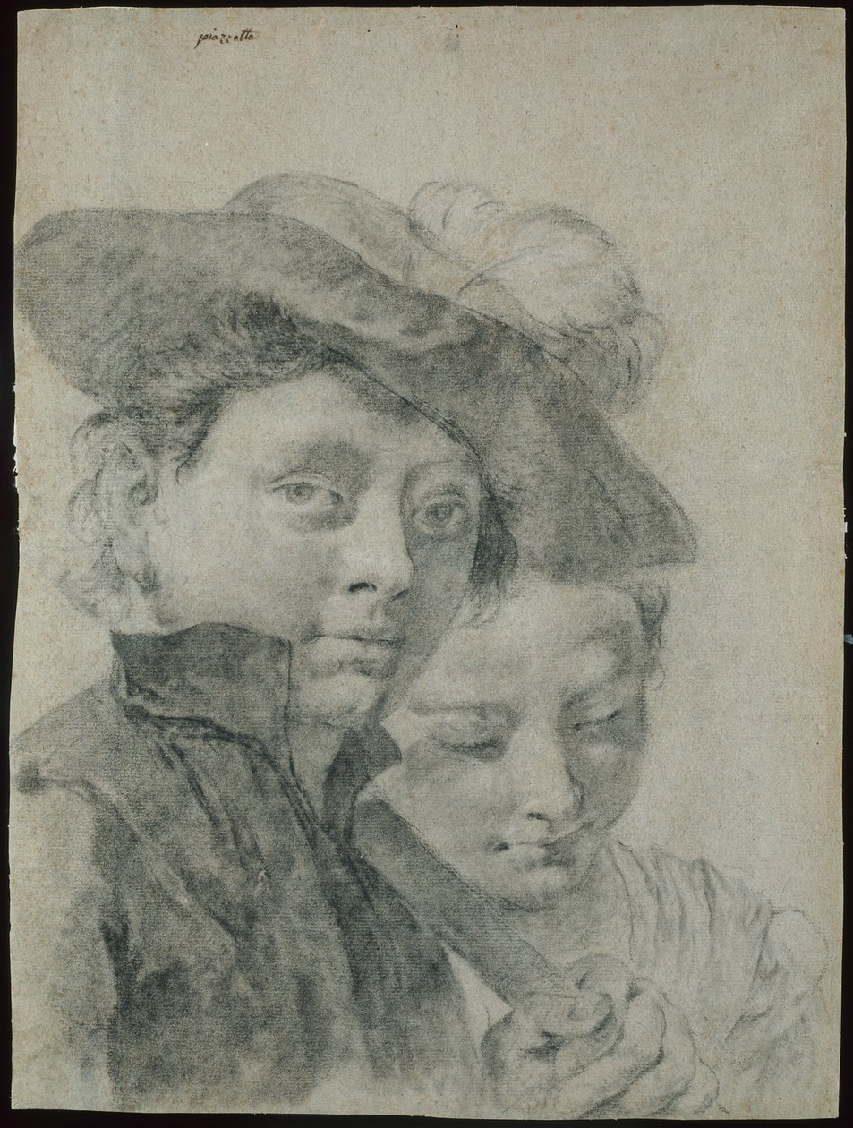 Un niño con sombrero emplumado y una niña de Giovanni Battista Piazzetta