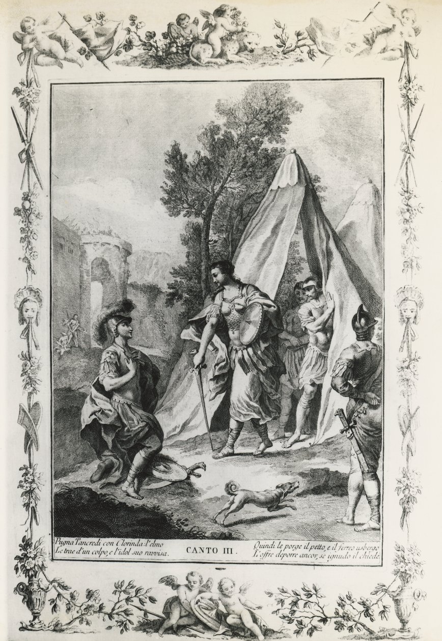Jerusalén liberada, canto III, ilustración de Giovanni Battista Piazzetta (1683-1754) para el poema de Torquato Tasso (1544-1595), edición publicada en Venecia en 1745, Italia de Giovanni Battista Piazzetta