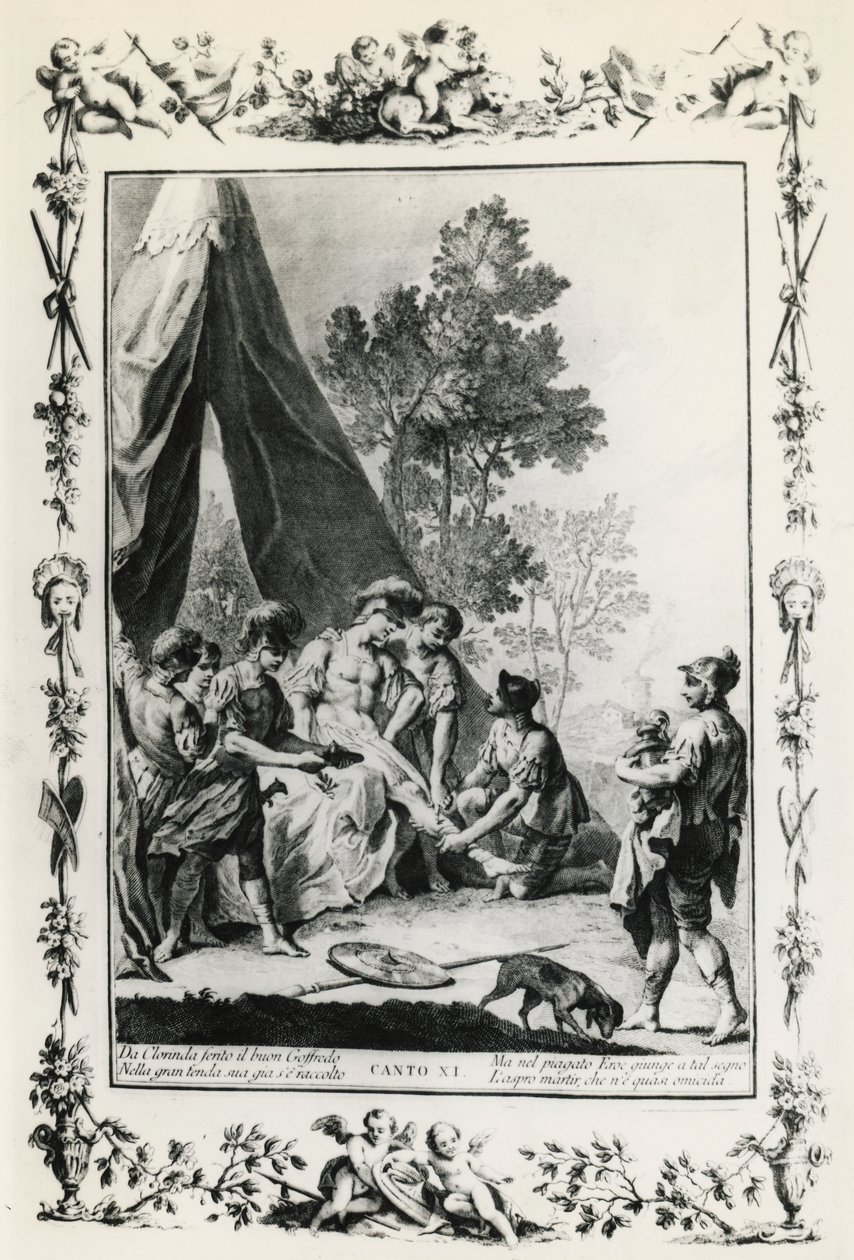 Jerusalén liberada, canto XI, ilustración de Giovanni Battista Piazzetta para poema de Torquato Tasso, edición publicada en Venecia en 1745, Italia de Giovanni Battista Piazzetta