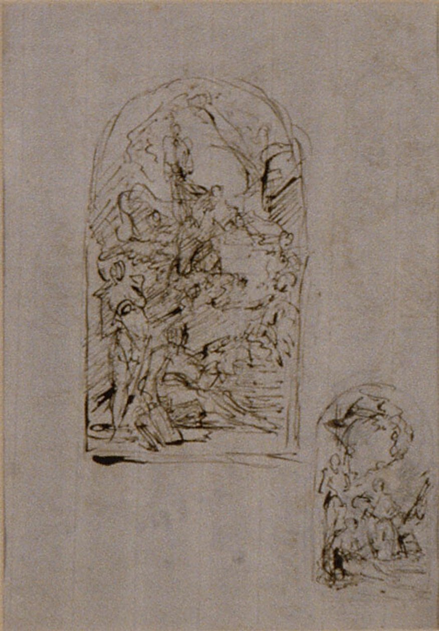 Bocetos para un altar con Santa Margarita de Cortona, San Sebastián y San Roque (anverso); Dos bocetos para un altar (reverso) de Giovanni Battista Piazzetta