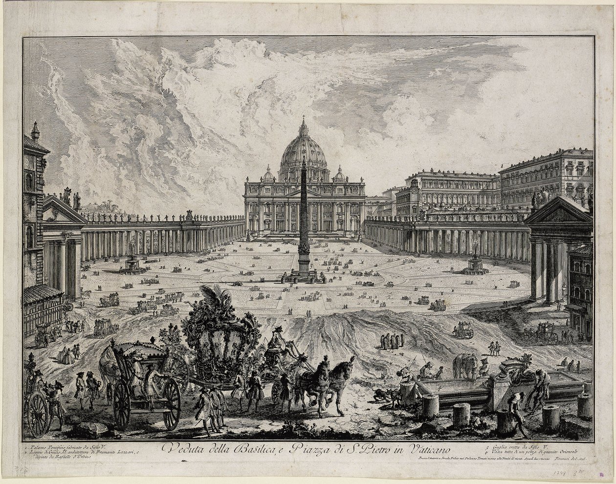 Vista de la basílica y la plaza de San Pedro en el Vaticano (de: «Vedute di Roma») de Giovanni Battista Piranesi