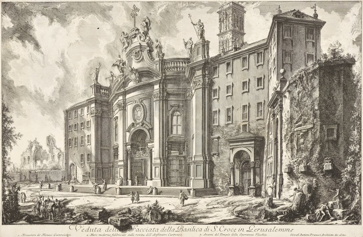 Vista de la fachada de la basílica de Santa Croce in Gerusalemme de Giovanni Battista Piranesi