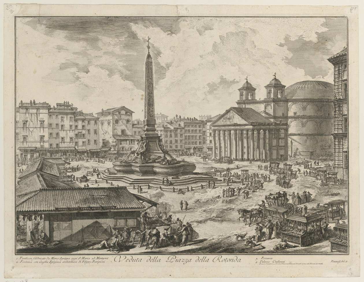 Vista de la Piazza della Rotonda con el Panteón y el obelisco de Giovanni Battista Piranesi