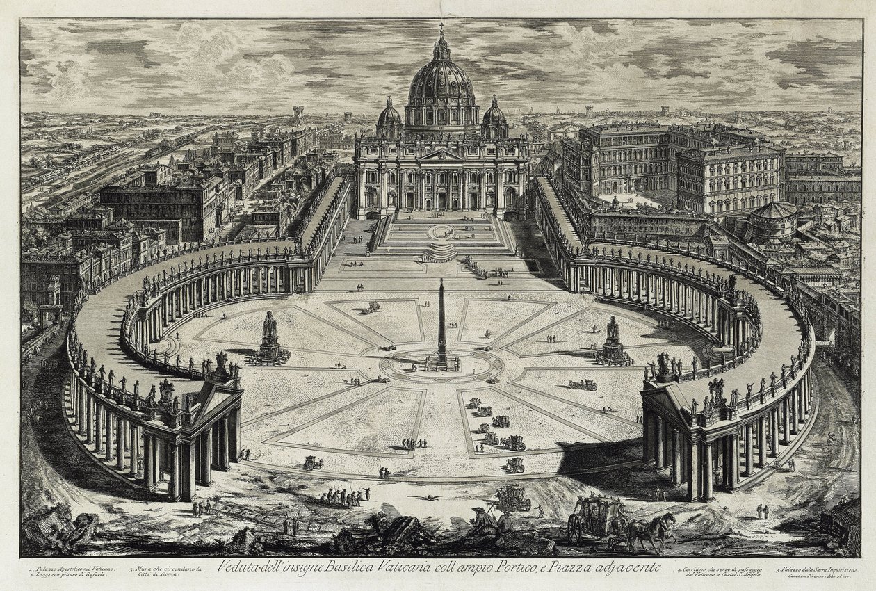 Vista de la plaza y de la Basílica de San Pedro del Vaticano (de: Vedute di Roma) de Giovanni Battista Piranesi