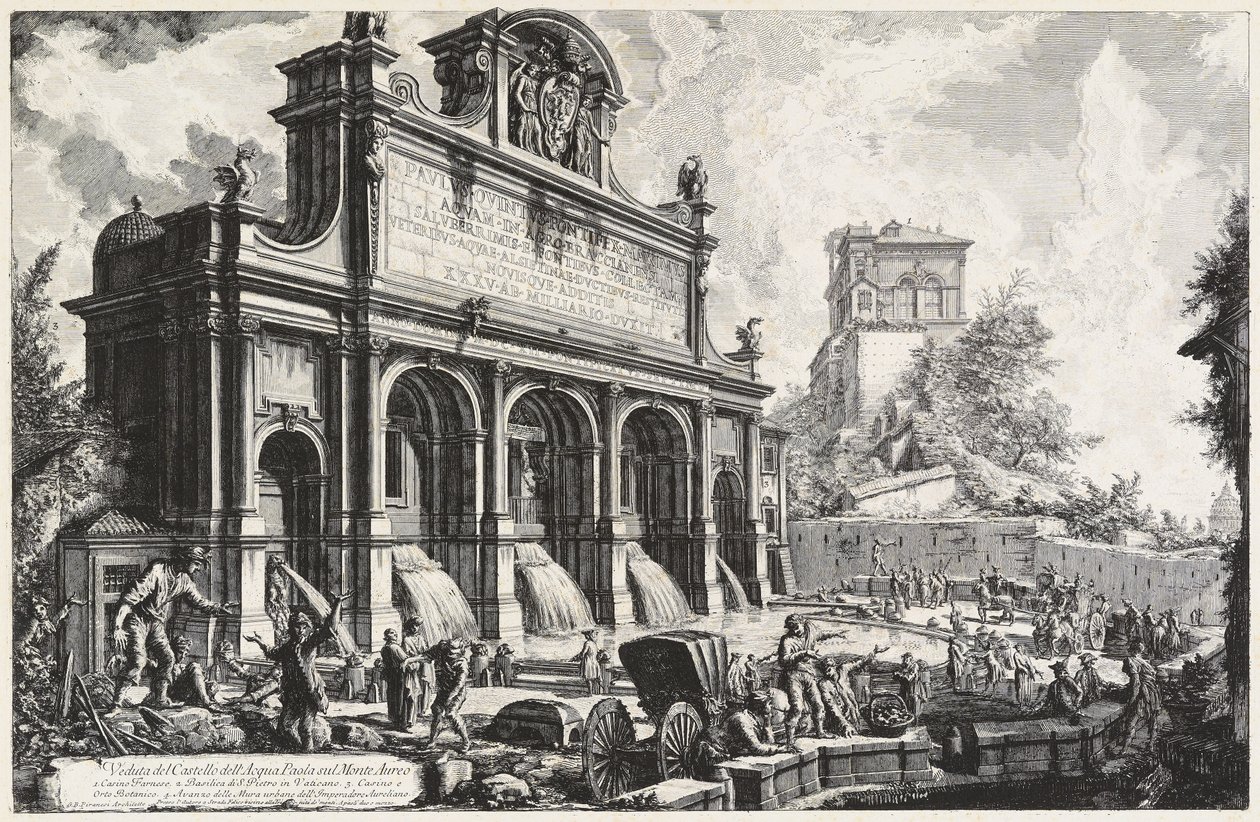 Vista del Castello dell’Acqua Paola en el Monte Aureo (Gianicolo) de Giovanni Battista Piranesi