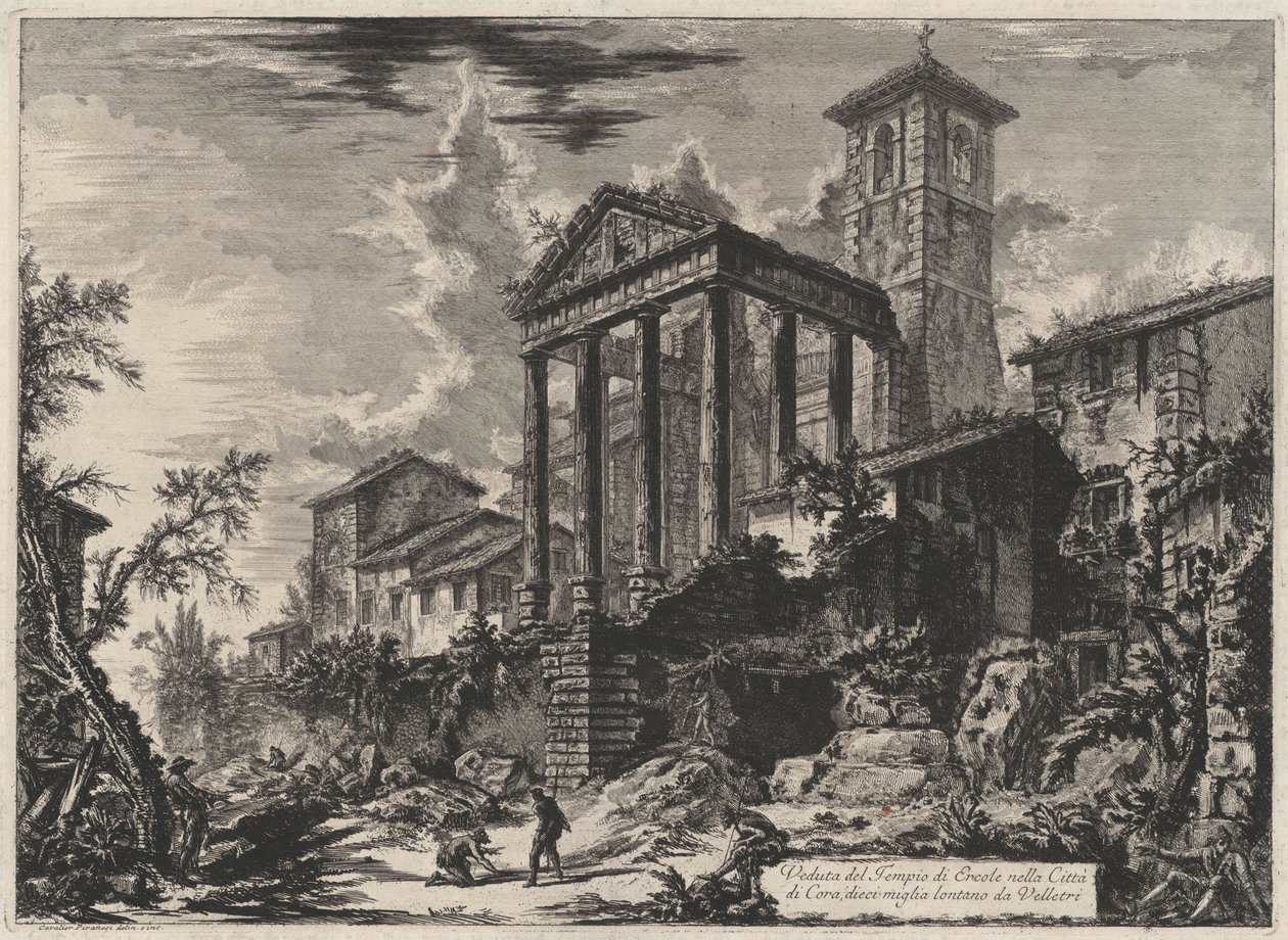 Vista del templo de Hércules en la ciudad de Cora, a diez millas de Velletri (de: Vedute di Roma) de Giovanni Battista Piranesi