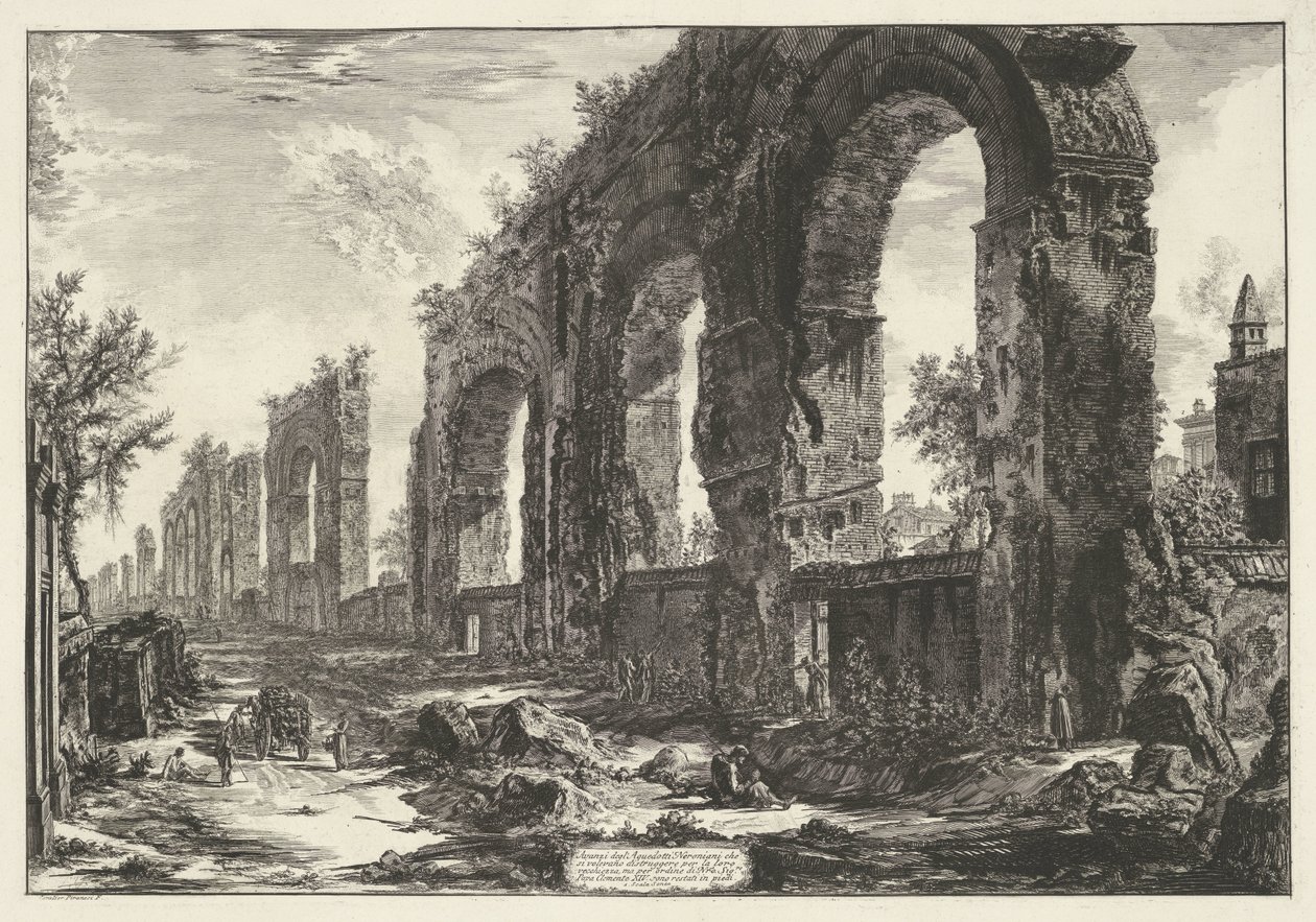 Acueducto van Nero te Rome Restos de los Acueductos Neronianos que querían destruir para su vejez (...) (título sobre objeto) Gezichten op Rome (título de la serie) Vistas de Roma diseñadas y grabadas por el arquitecto Giambattista Piranesi Ve (nez) iano ( de Giovanni Battista Piranesi
