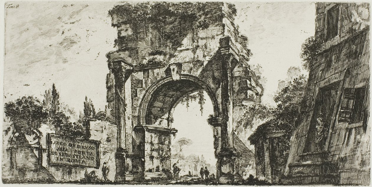 Arco de Druso en la Porta S. Sebastiano en Roma, lámina 8 de Algunas vistas de arcos triunfales y otros monumentos de Giovanni Battista Piranesi