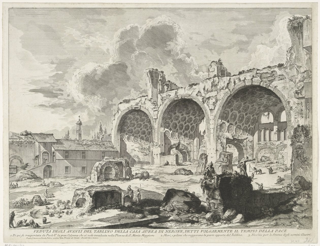 Basílica de Majencio en Roma Vista de los restos del Tablino de la Casa Dorada de Nerón, comúnmente conocido como el Templo de la Paz (título sobre el objeto) Gezichten op Rome (título de la serie) Vistas de Roma diseñadas y grabadas por Giambattista Piran de Giovanni Battista Piranesi