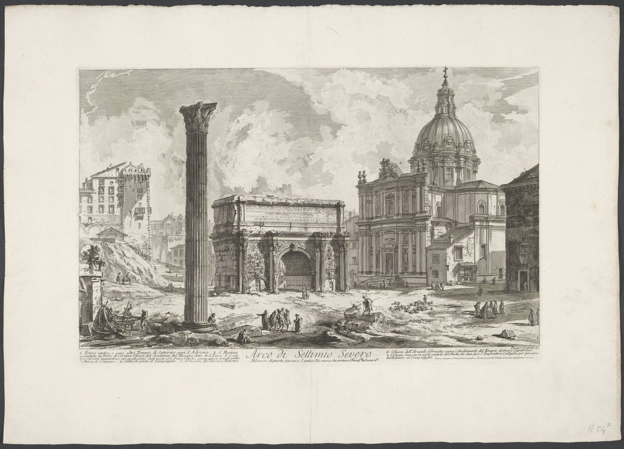 Boog van Septimius Severus en el Foro Romano Arco de Septimio Severo (...) (título sobre objeto) Gezichten op Rome (título de la serie) Vistas de Roma diseñadas y grabadas por el arquitecto Giambattista Piranesi Ve (nez) iano (título de la serie) de Giovanni Battista Piranesi