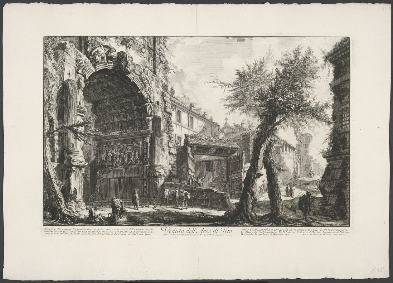 Boog van Titus te Roma Vista del Arco de Tito (título sobre el objeto) Gezichten op Rome (título de la serie) Vistas de Roma diseñadas y grabadas por el arquitecto Giambattista Piranesi Ve (nez) iano (título de la serie) de Giovanni Battista Piranesi
