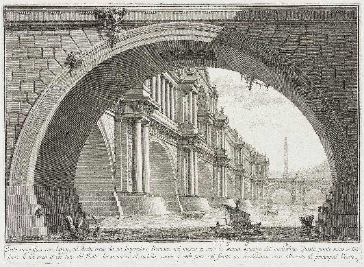 Puente cubierto de logias y arcos de Giovanni Battista Piranesi