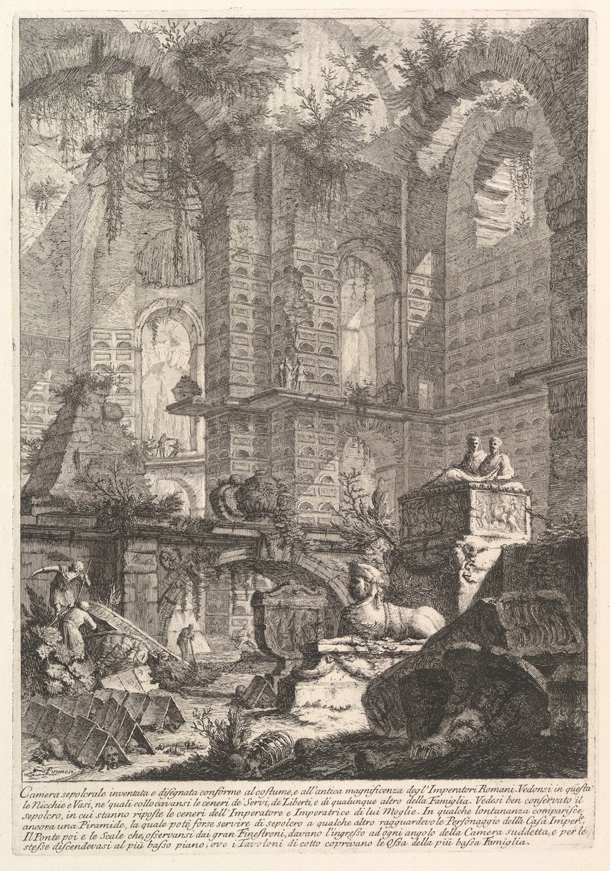 Cámara sepulcral inventada y diseñada conforme al costumbre y a la magnificencia antigua, ca. 1750 de Giovanni Battista Piranesi