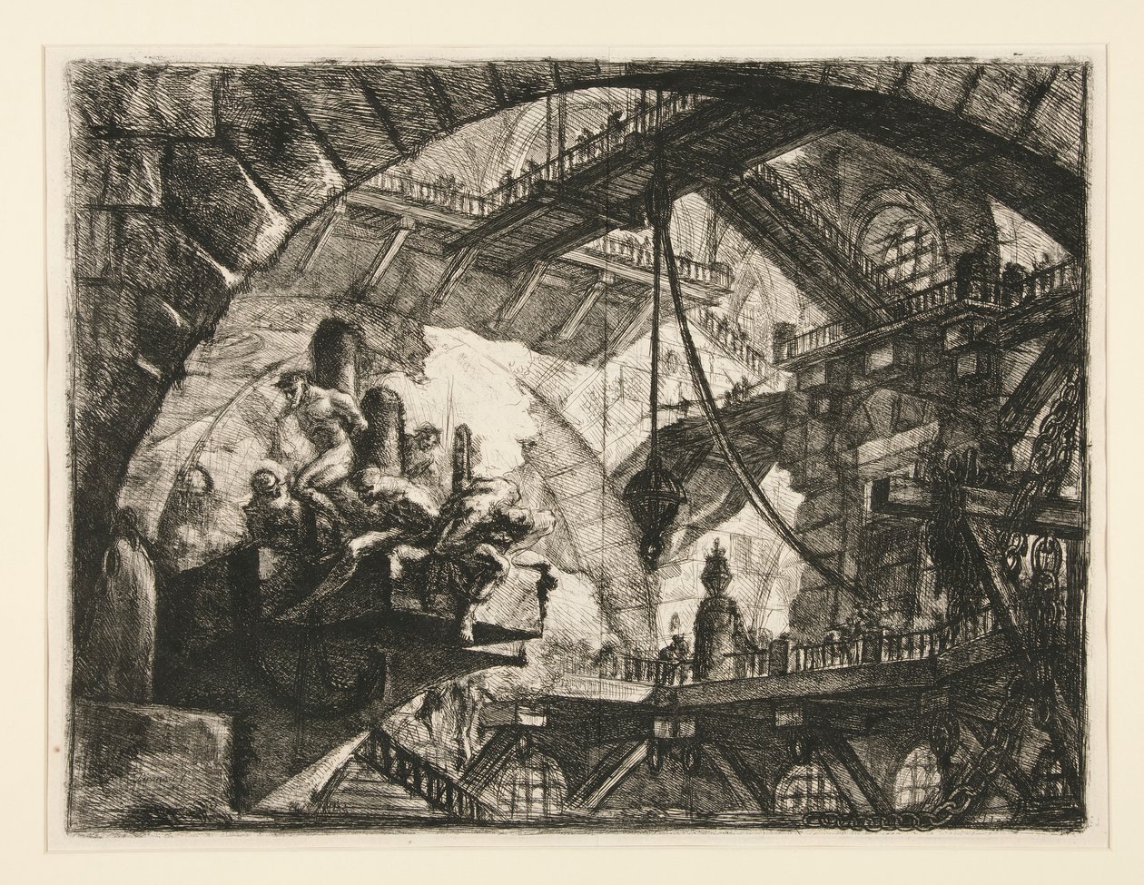 Carceri, X: Prisioneros en una plataforma de proyección de Giovanni Battista Piranesi