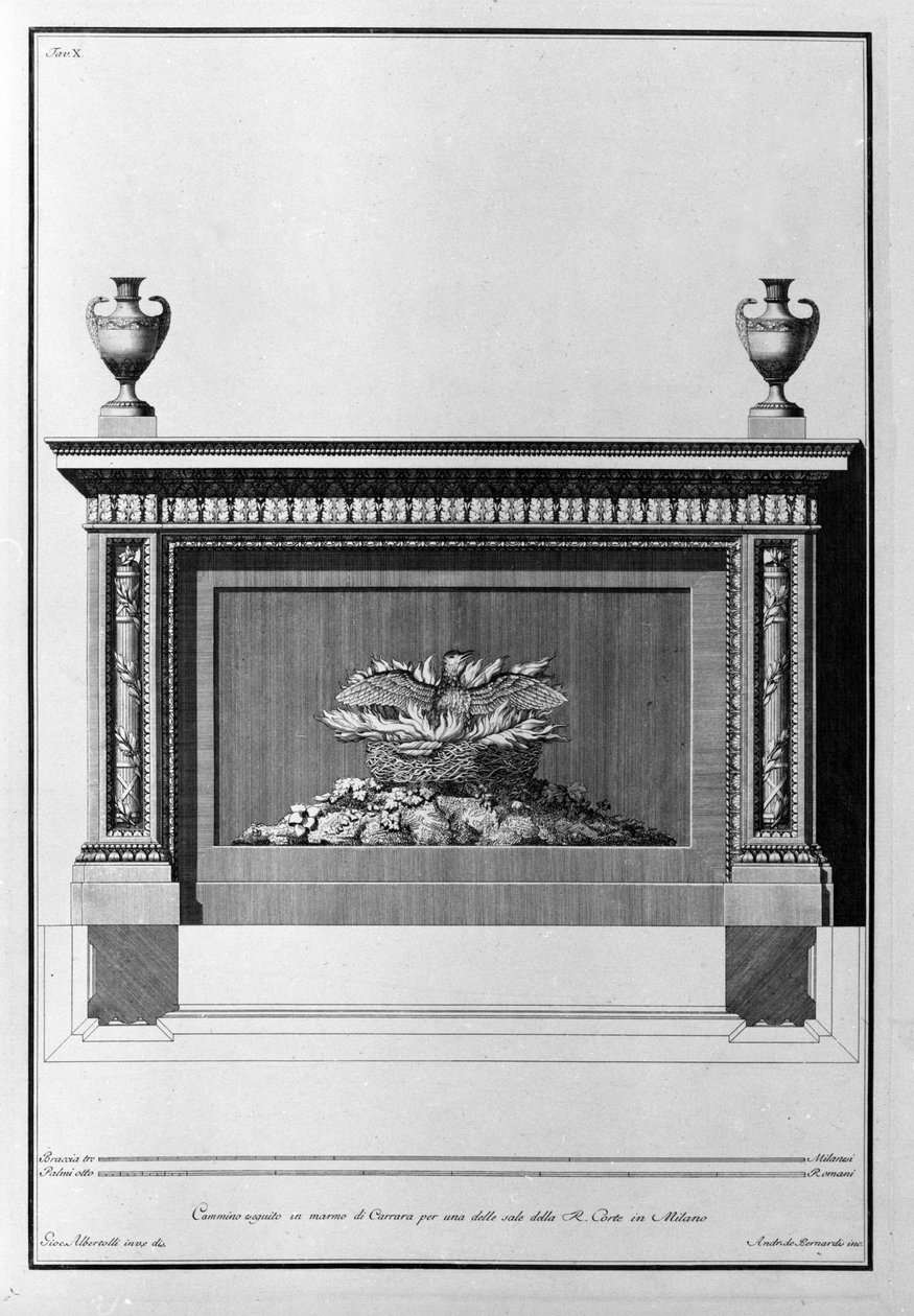 Proyecto de chimenea de mármol de Carrara para un salón milanés. Dibujo de Giovanni Piranesi (1720-1778) de Giovanni Battista Piranesi