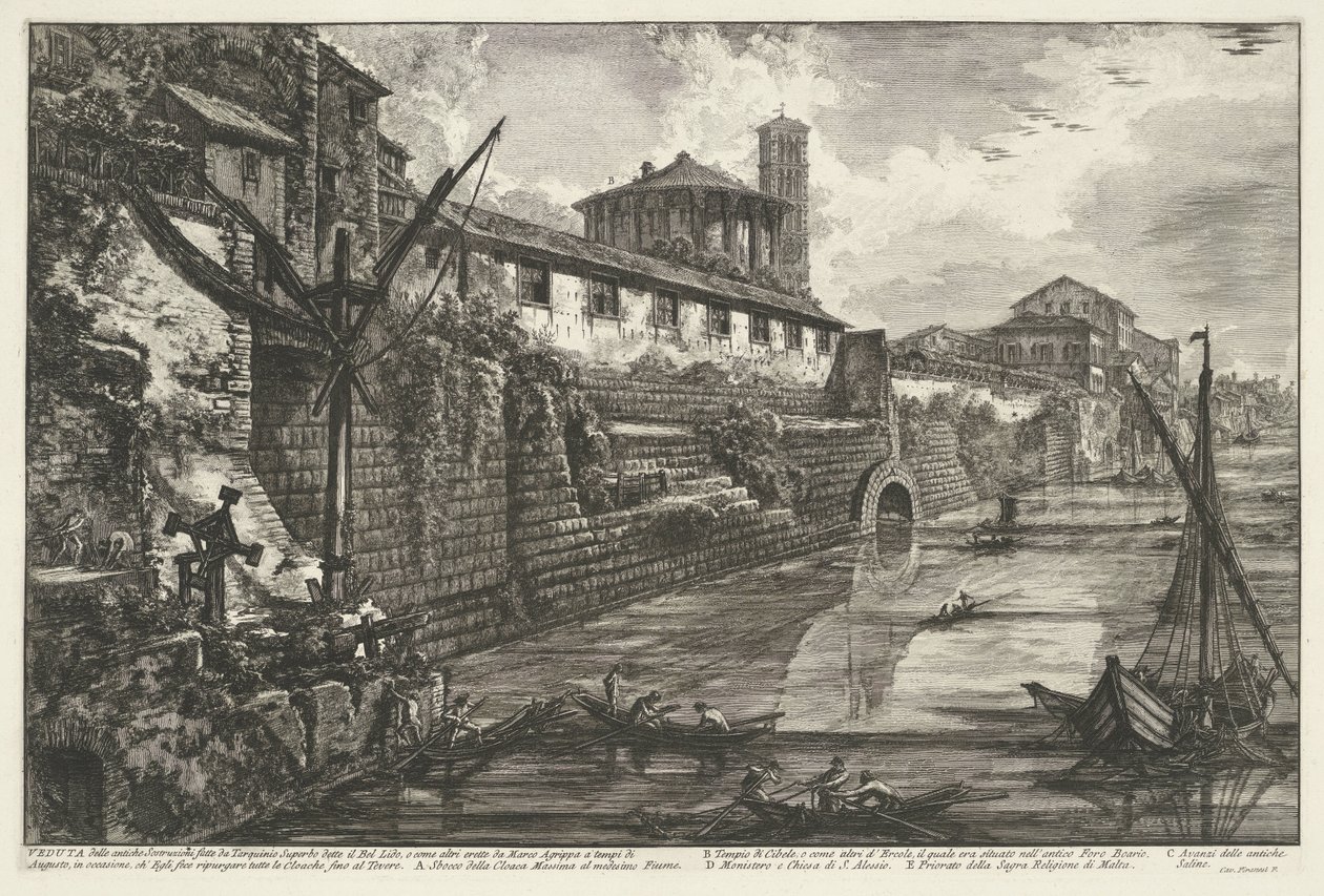 Cloaca Máxima de Roma Vista del antiguo Sostrizioni realizado por Tarquinio Superbo llamado Bel Lido (...) (título sobre objeto) Gezichten op Rome (título de la serie) Vistas de Roma diseñadas y grabadas por el arquitecto Giambattista Piranesi Ve (nez) ian de Giovanni Battista Piranesi