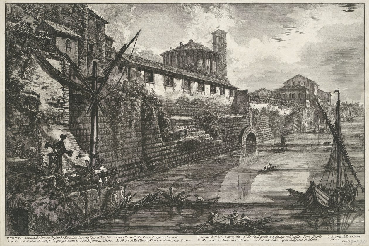 Cloaca Máxima de Roma Vista del antiguo Sostrizioni realizado por Tarquinio Superbo llamado Bel Lid (...) (título sobre objeto) Gezichten op Rome (título de la serie) Vistas de Roma diseñadas y grabadas por el arquitecto Giambattista Piranesi Ve (nez) iano de Giovanni Battista Piranesi