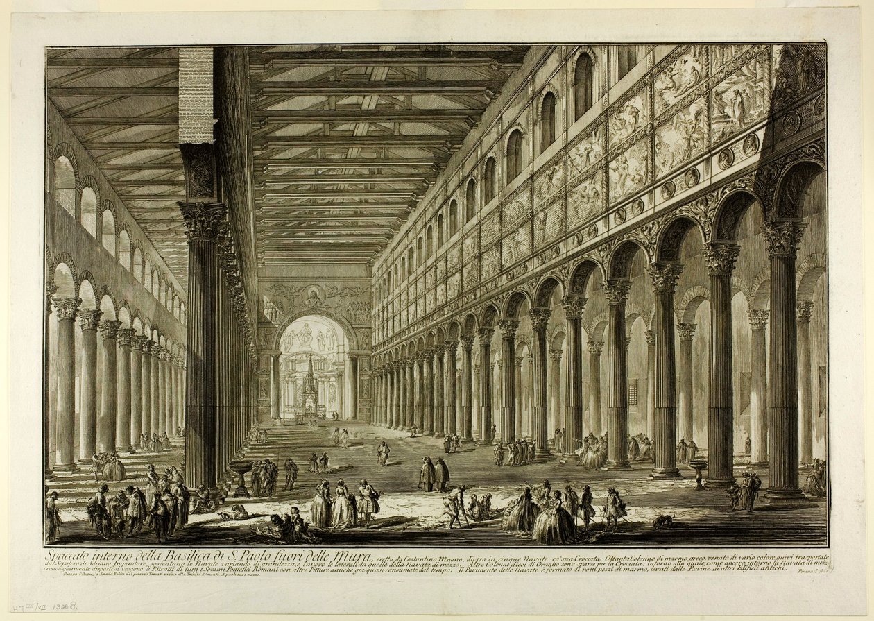 Vista en corte del interior de la Basílica de S. Paolo fuori delle Mura, de Vistas de Roma de Giovanni Battista Piranesi