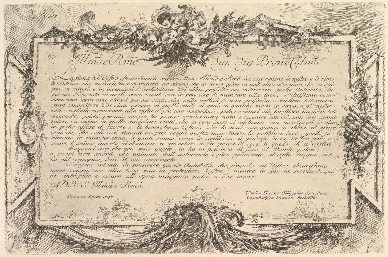 Dedicación a Giovanni Bottari de Giovanni Battista Piranesi