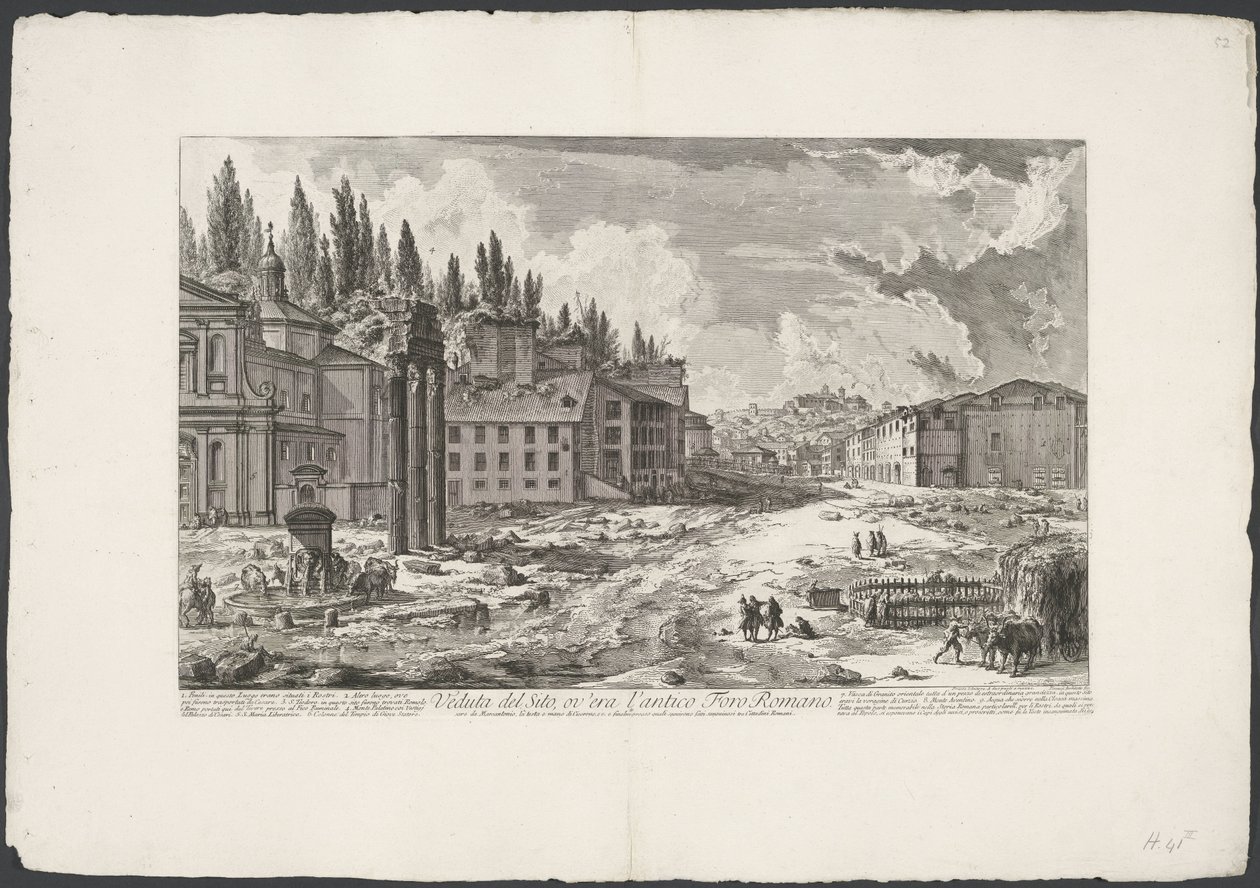Forum Romanum met de Tempel van Jupiter Stator te Rome Vista del Sitio, donde estaba el antiguo Foro Romano (título sobre objeto) Gezichten op Rome (título de la serie) Vistas de Roma diseñadas y grabadas por el arquitecto Giambattista Piranesi Ve (nez) ia de Giovanni Battista Piranesi