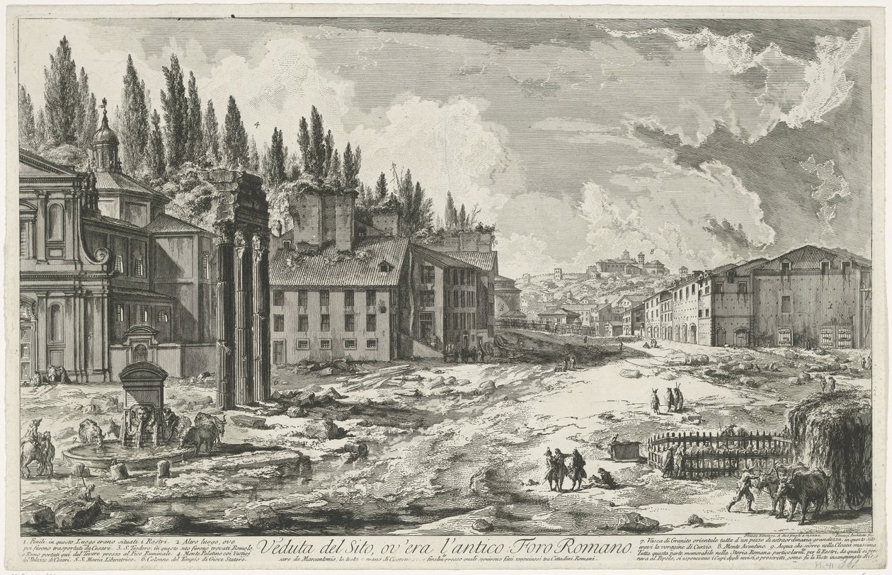 Forum Romanum met de Tempel van Jupiter Stator te Rome Vista del Sitio, donde estaba el antiguo Foro Romano (título sobre objeto) Gezichten op Rome (título de la serie) Vistas de Roma diseñadas y grabadas por el arquitecto Giambattista Piranesi Ve (nez) ia de Giovanni Battista Piranesi
