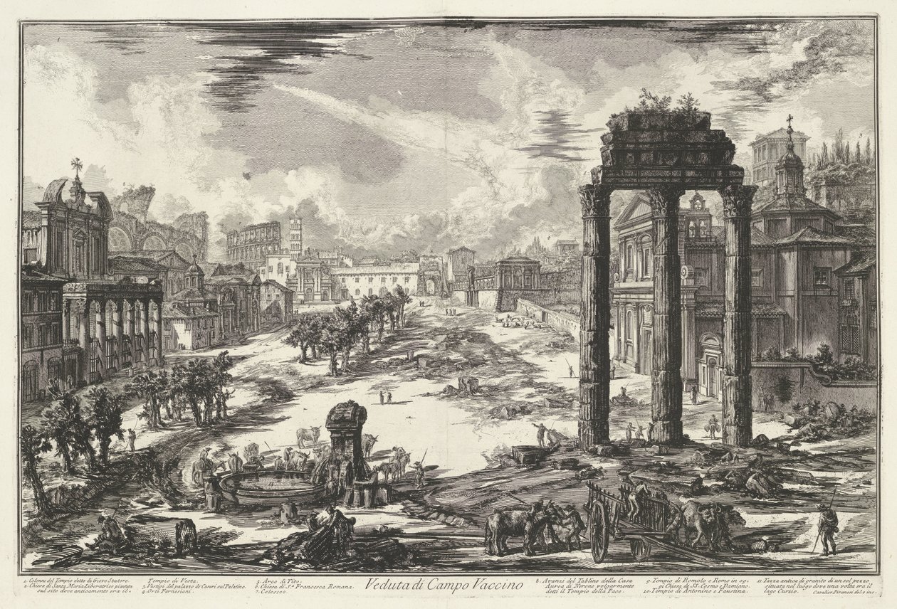 Foro Romano de Roma Vista de Campo Vaccino (título sobre objeto) Gezichten op Rome (título de la serie) Vistas de Roma diseñadas y grabadas por el arquitecto Giambattista Piranesi Ve (nez) iano (título de la serie) de Giovanni Battista Piranesi