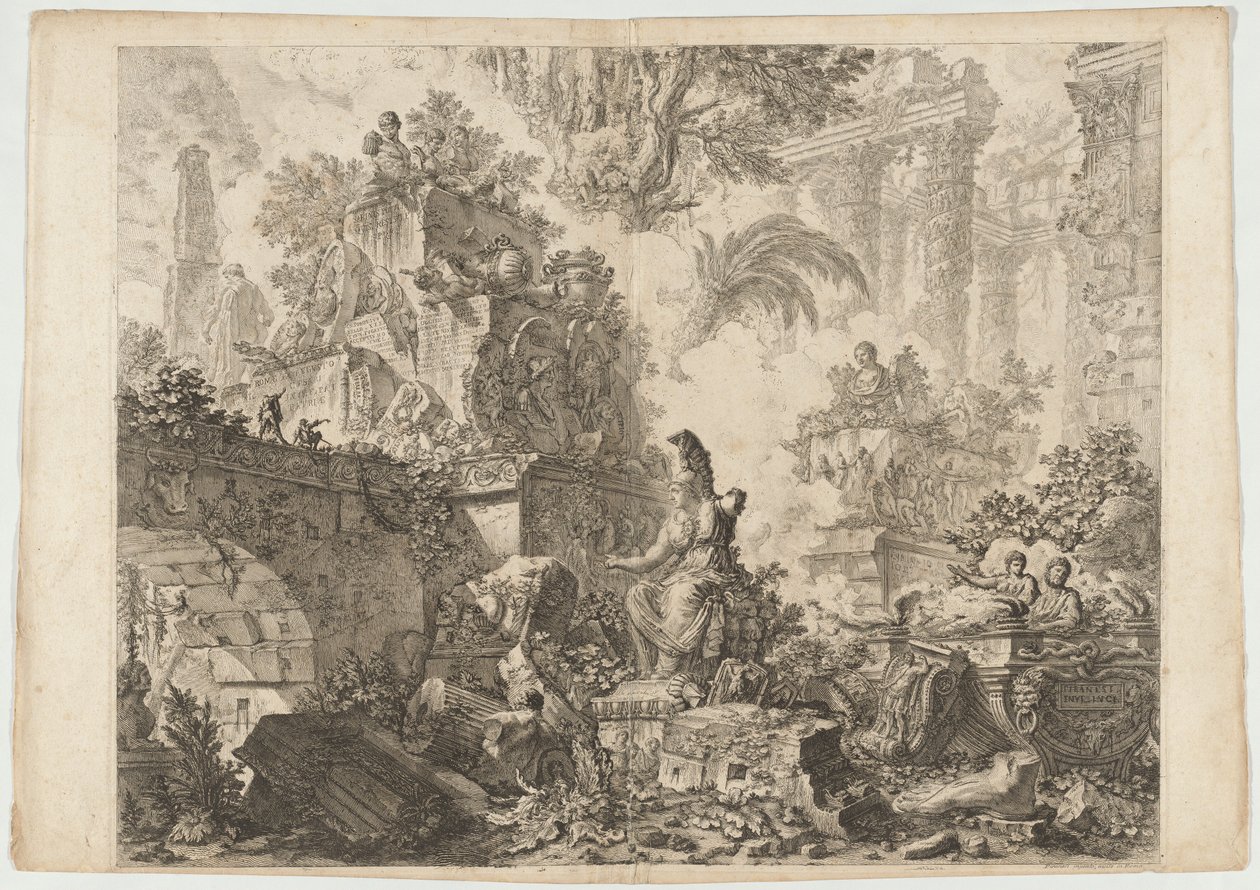 Frontispicio, con Estatua de Minerva de Giovanni Battista Piranesi