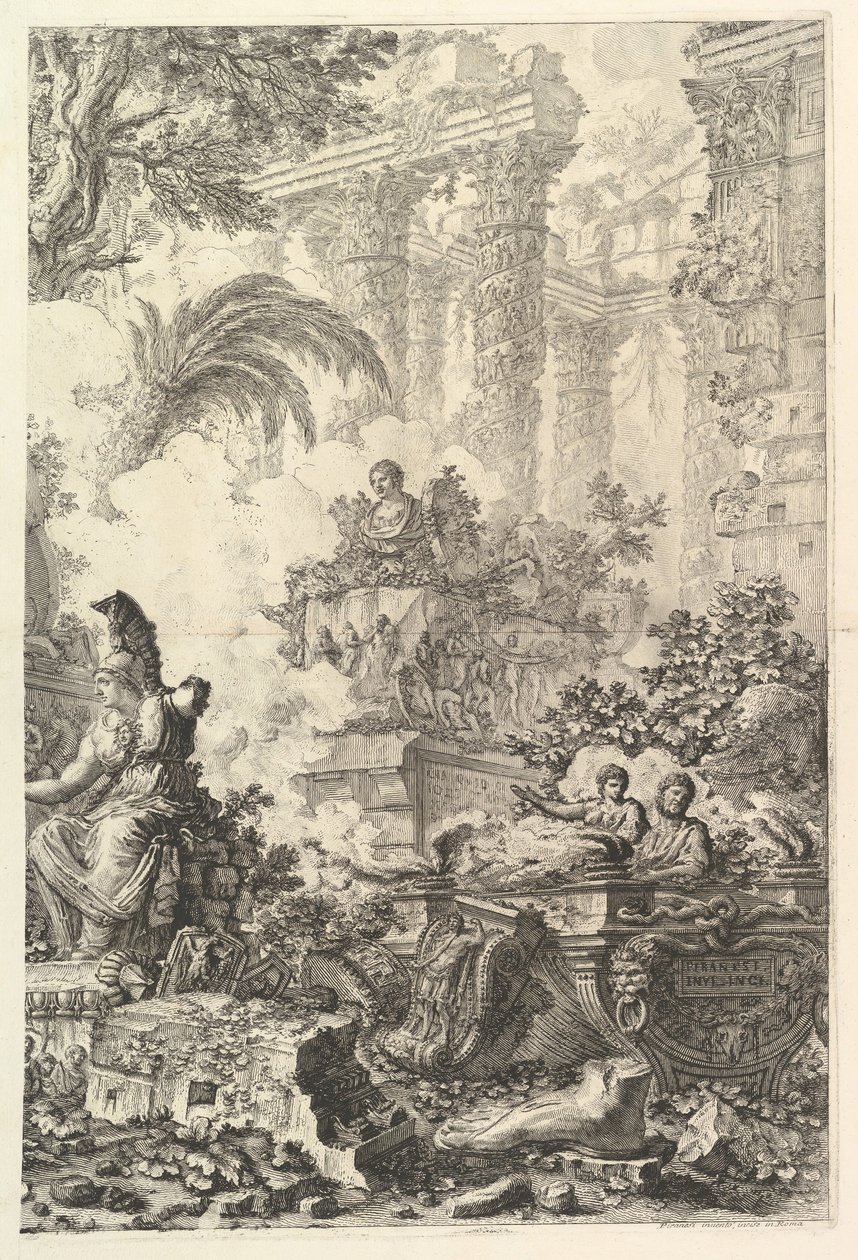 Portada, con estatua de Minerva de Giovanni Battista Piranesi