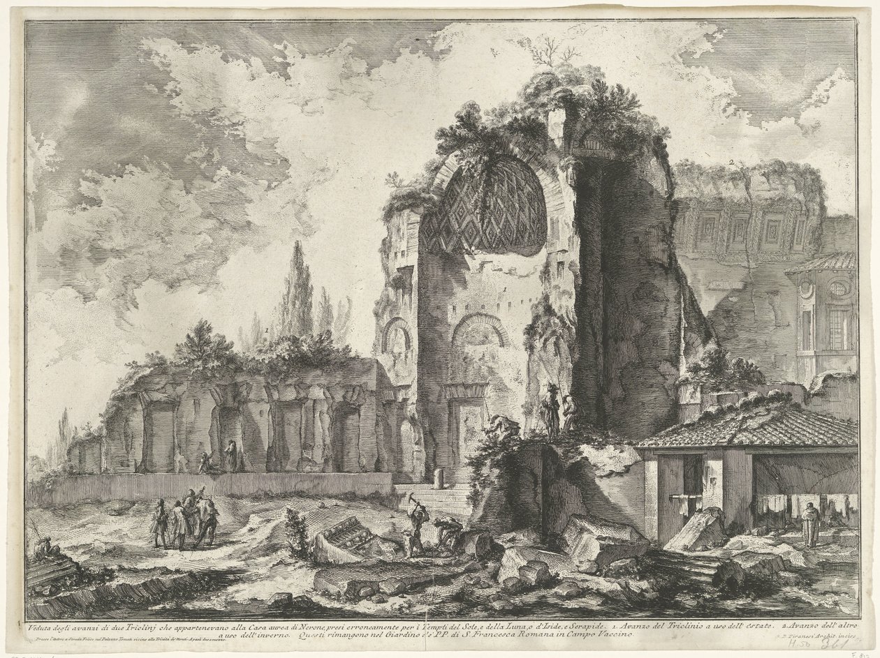 Gezichten op Rome, de Campagna, etc. (122 cuchillas) Vista de los restos de dos Tricliniums que pertenecieron a la Casa Dorada de Nerón (...) (título sobre objeto) Gezichten op Rome (título de la serie) Vistas de Roma diseñadas y grabadas por Giambattista  de Giovanni Battista Piranesi