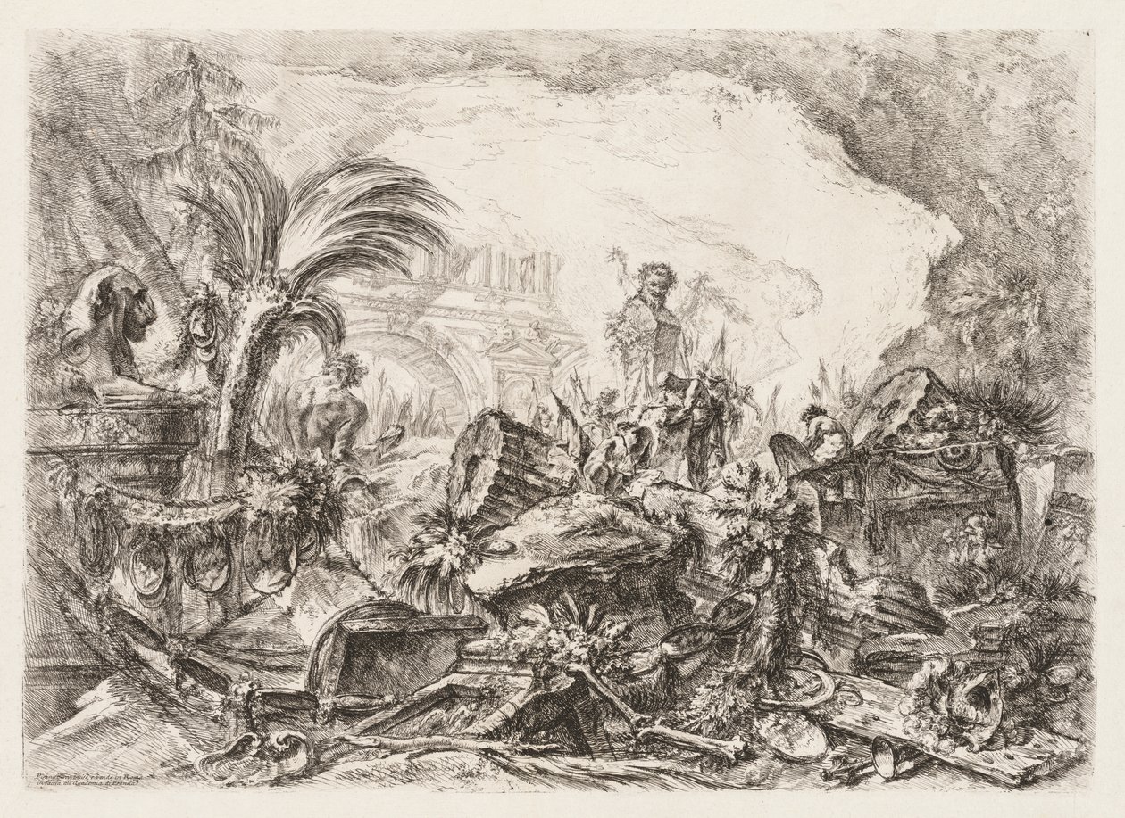 Groteschi:  Ruins with a Statue of a Faun and a Fallen Column de Giovanni Battista Piranesi
