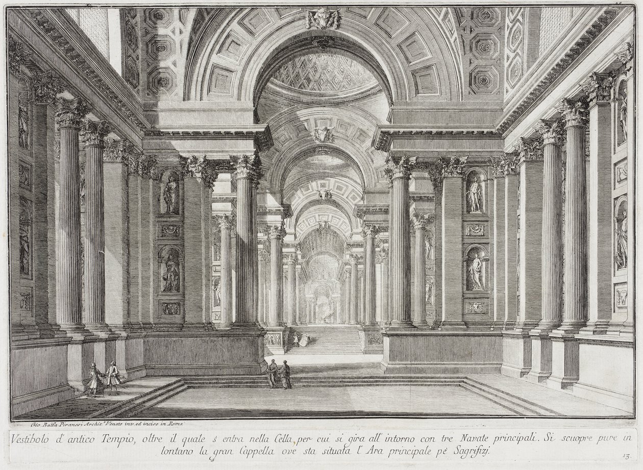 Templo antiguo imaginario diseñado al estilo de los construidos en honor de la diosa Vesta: en el centro está el gran altar en el que las vestales conservaban el inextinguible fuego sagrado... de Giovanni Battista Piranesi