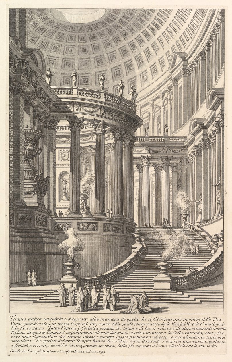 Templo antiguo imaginario diseñado al estilo de los construidos en honor a la Diosa de Giovanni Battista Piranesi