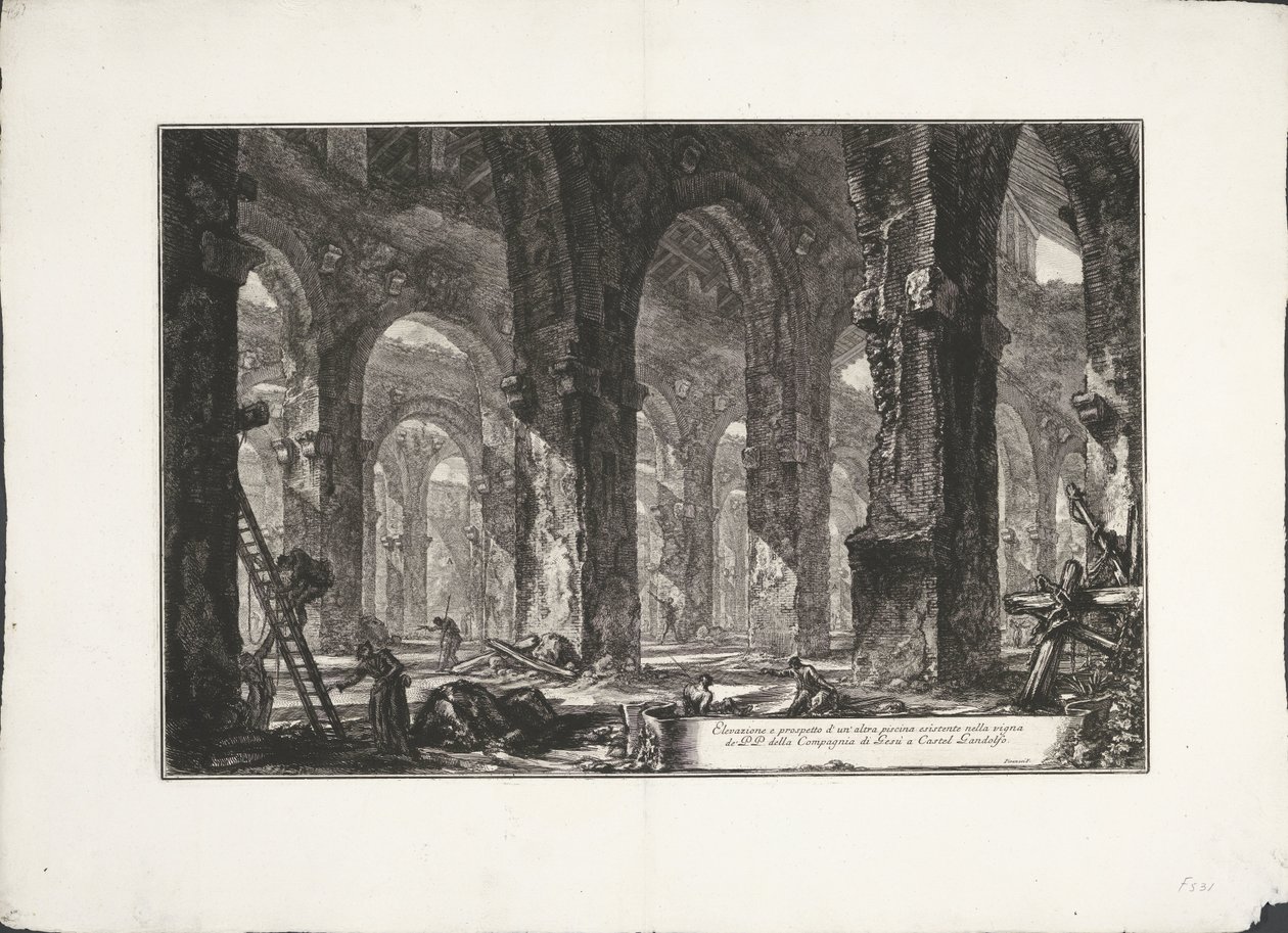 Interior van badhuis en Castelgandolfo Alzado y alzado de otra piscina existente en el viñedo del P.P. de la Compañía de Jesús en Castel Gandolfo. (título en el objeto) Archeologische vondsten uit Albano en Castel Gandolfo (título de la serie) Antigüedad de Giovanni Battista Piranesi
