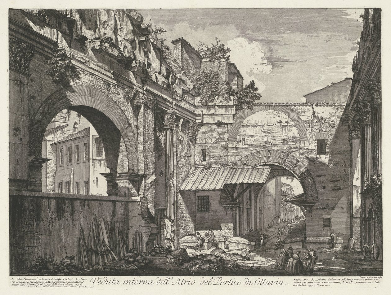 Interior van de Porticus van Octavia te Rome Vista interior del Atrio del Pórtico de Octavia (título sobre objeto) Gezichten op Rome (título de la serie) Vistas de Roma diseñadas y grabadas por el arquitecto Giambattista Piranesi Ve (nez) iano (título de l de Giovanni Battista Piranesi