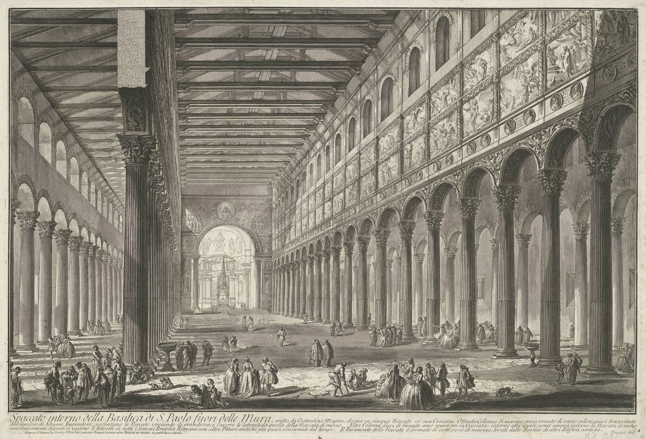 Interieur van de Sint-Paulus buiten de Muren te Rome Vista interior de la Basílica de S. Paolo fuori delle Mur (...) (título sobre objeto) Gezichten op Rome (título de la serie) Vistas de Roma diseñadas y grabadas por el arquitecto Giambattista Piranesi Ve de Giovanni Battista Piranesi
